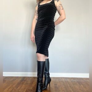 Vintage 90s embossed velvet midi cocktail dress